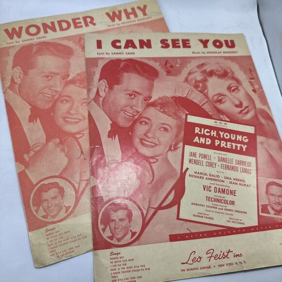 RICH YOUNG & PRETTY Sheet Music "I Can See You & Wonder" Jane Powell Vic Damone - Picture 2 of 11